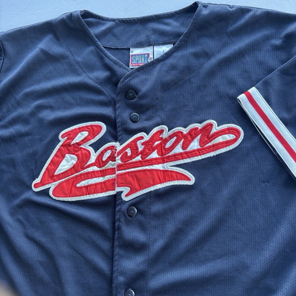 Vintage Sport Attack Boston Red Baseball Jersey‎ Men's Large Navy Red Script